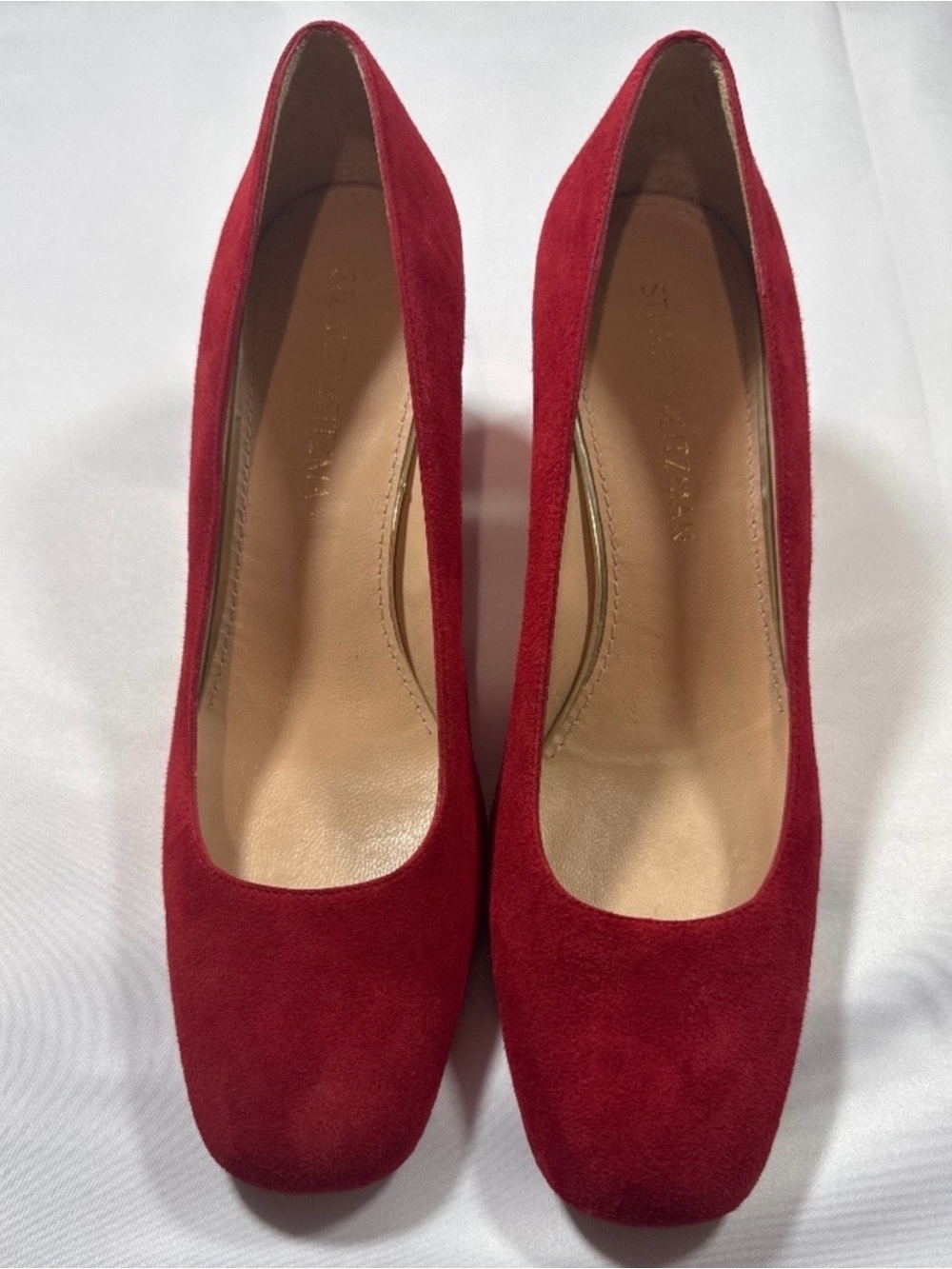 Stuart Weitzman Red Suede Round-Toe Pumps